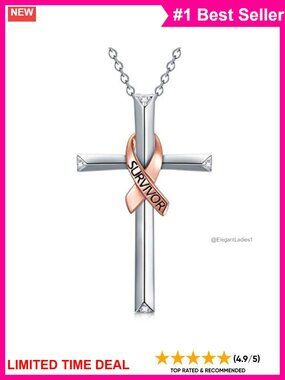 925 Sterling Silver Breast Cancer Survivor Heart Pendant Necklace